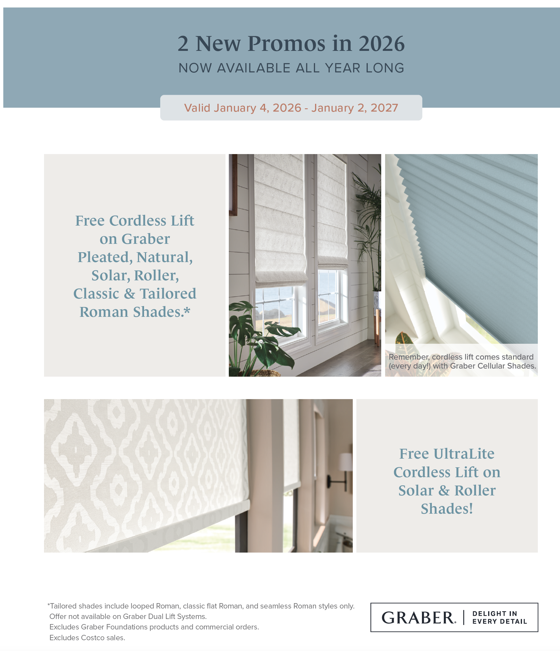 Free Cordless Lift on Graber Pleated Natural Solar Roller Classic Tailored Roman Shades
